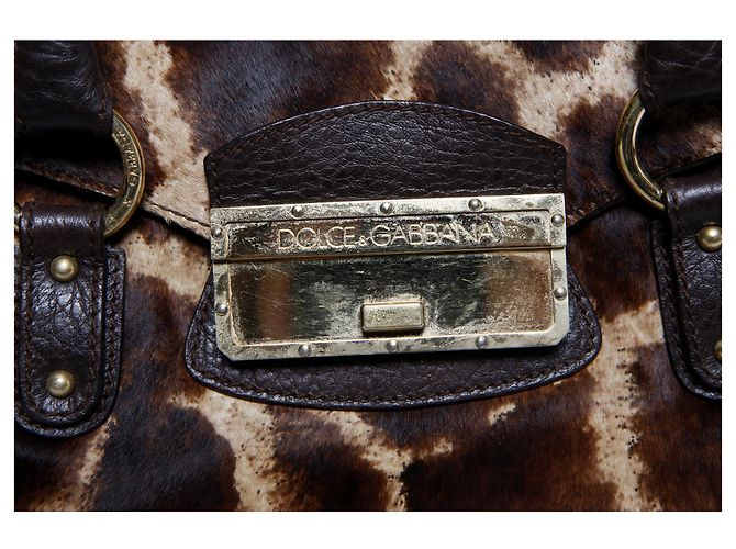 DOLCE & GABBANA, Bolsa com couro marrom e estampa de girafa em pelo de bezerro. - vista 7