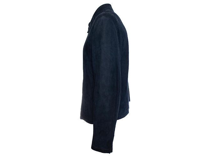 Autre Marque Serafino, Bomber in camoscio blu - vista 4