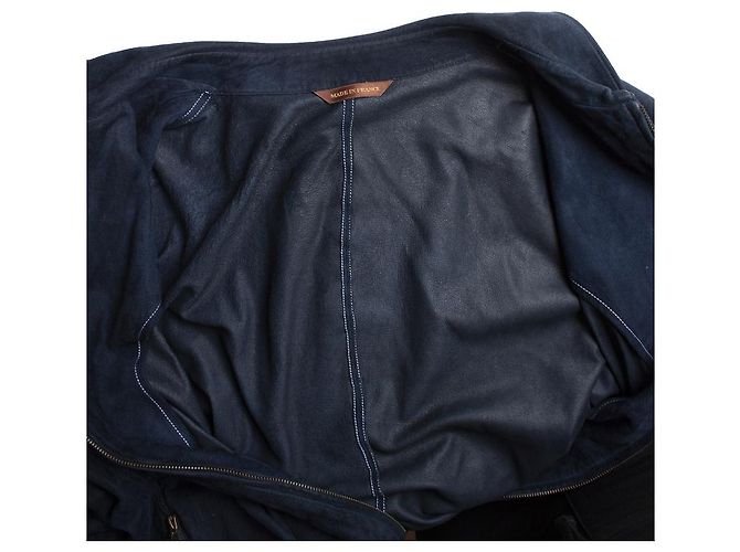 Autre Marque Serafino, Bomber in camoscio blu - vista 5