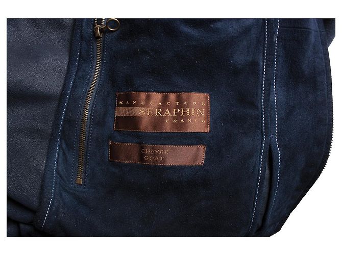 Autre Marque Serafino, Bomber in camoscio blu - vista 6