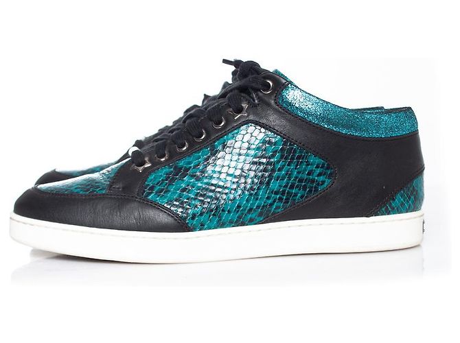 Jimmy Choo, Miami-Sneaker mit Metallic-Schlangenmuster Schwarz Grün - Ansicht 2