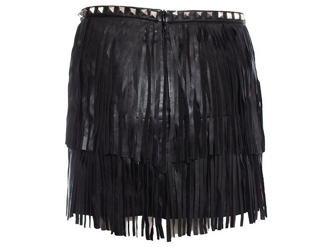 Philipp Plein, minifalda de cuero con flecos Negro - vista 2