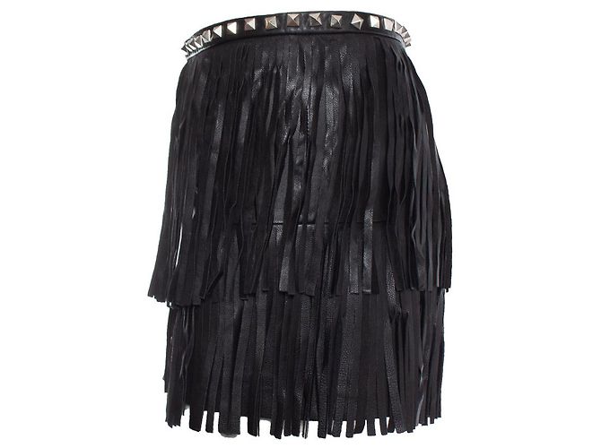 Philipp Plein, minifalda de cuero con flecos Negro - vista 3