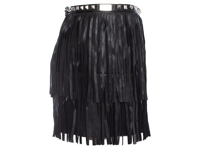 Philipp Plein, minifalda de cuero con flecos Negro - vista 4