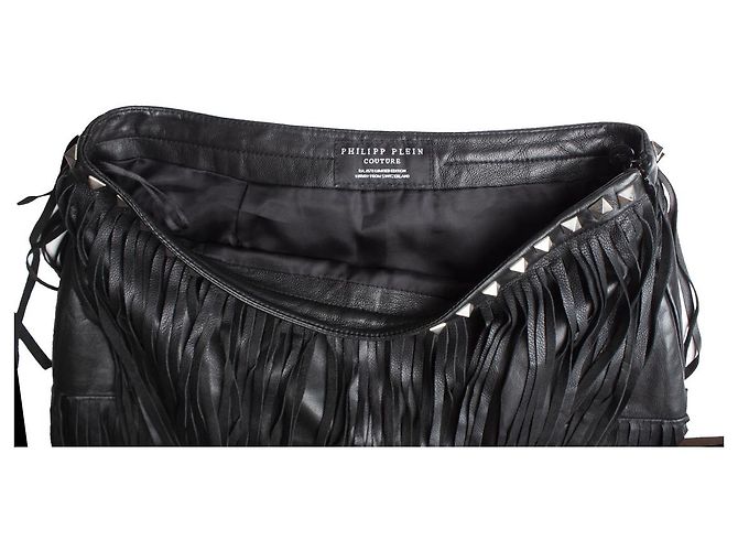 Philipp Plein, minifalda de cuero con flecos Negro - vista 6