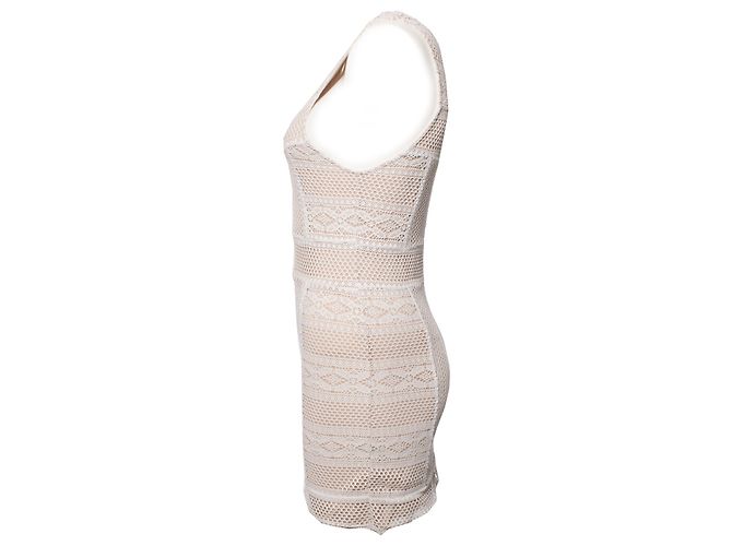 Magali Pascal, White perforated dress with a skin-colored slip dress in size S. - view 2