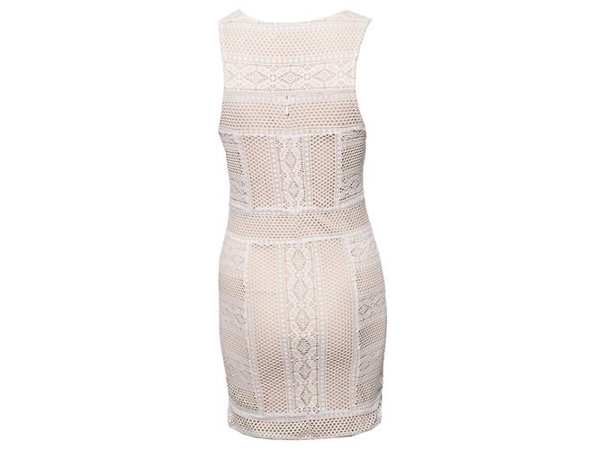 Magali Pascal, White perforated dress with a skin-colored slip dress in size S. - view 3
