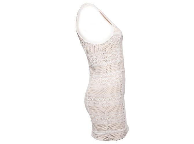 Magali Pascal, White perforated dress with a skin-colored slip dress in size S. - view 4