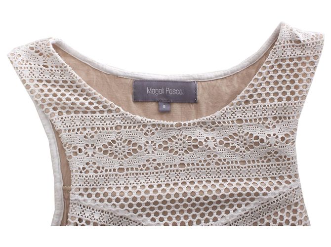 Magali Pascal, White perforated dress with a skin-colored slip dress in size S. - view 5
