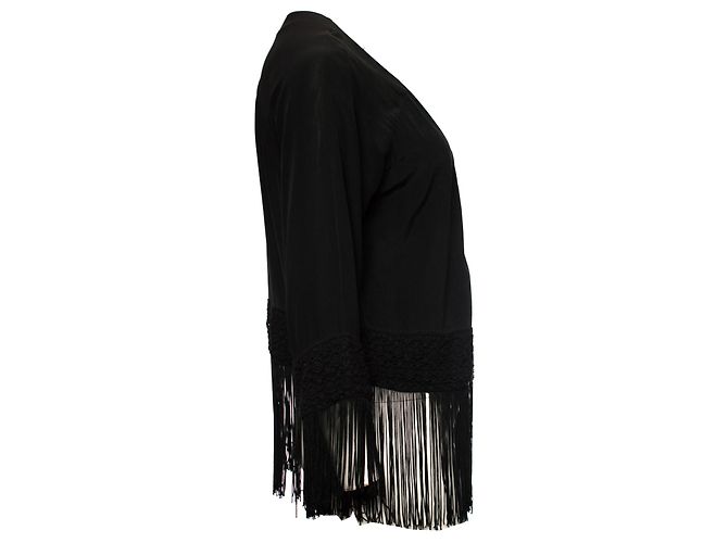 Autre Marque Les Petites…, schwarze halbtransparente Seidenjacke mit Fransen in Größe S. - Ansicht 2