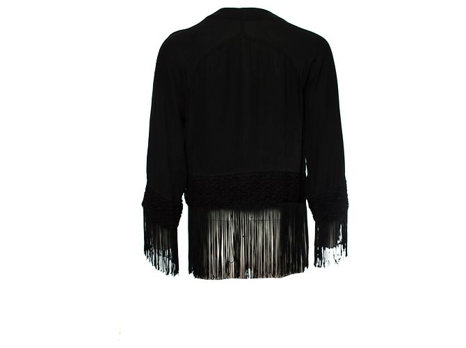 Autre Marque Les Petites…, schwarze halbtransparente Seidenjacke mit Fransen in Größe S. - Ansicht 3