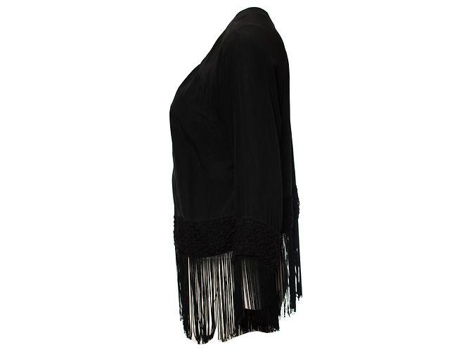 Autre Marque Les Petites…, schwarze halbtransparente Seidenjacke mit Fransen in Größe S. - Ansicht 4