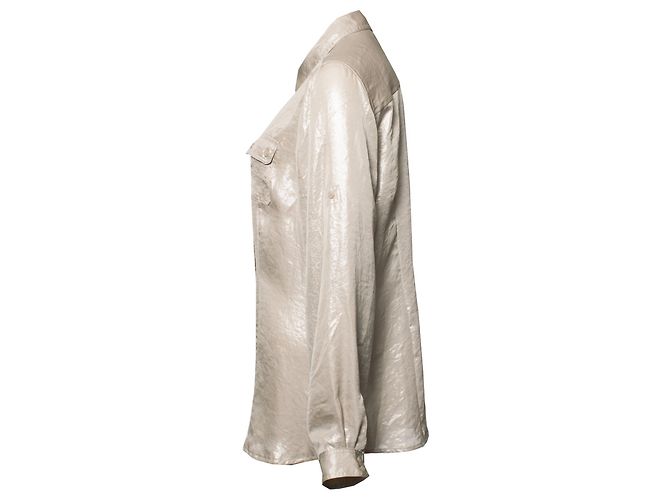 Calvin Klein, Silbermetallic / beige Bluse mit 2 Taschen auf der Brust in Größe M. - Ansicht 2