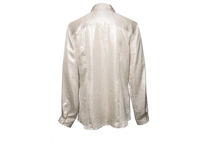 Calvin Klein, Silbermetallic / beige Bluse mit 2 Taschen auf der Brust in Größe M. - Ansicht 3
