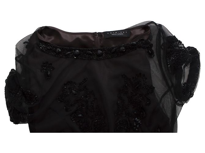 Twin Set Twin-Set, Langes schwarzes Kleid mit Perlen. - Ansicht 5
