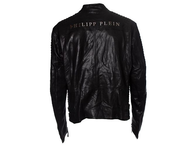 Philipp Plein, Leather zip biker jacket Black - view 2