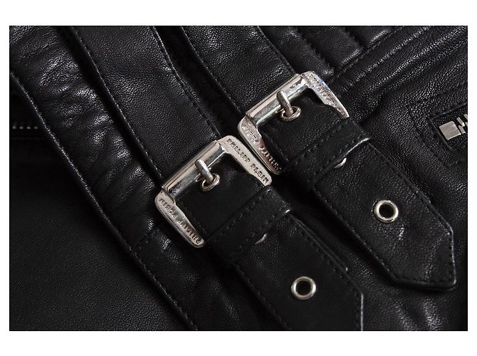 Philipp Plein, Leather zip biker jacket Black - view 5