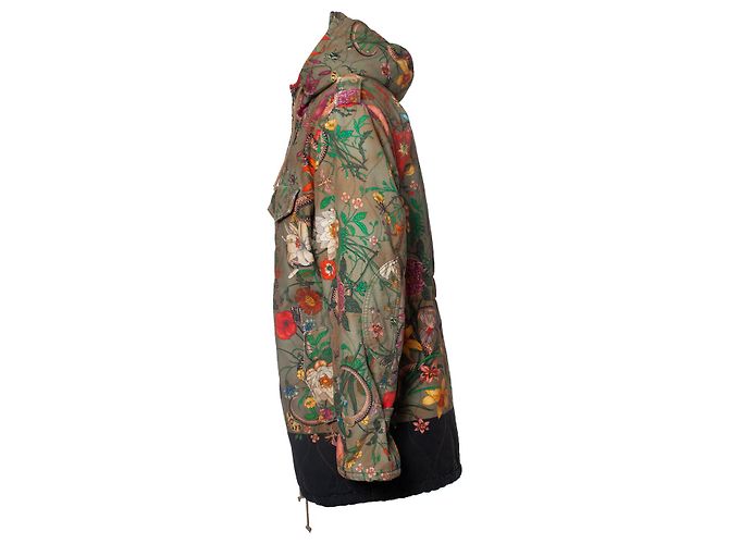 Gucci, Parka acolchada con estampado de serpiente Flora Verde - vista 4