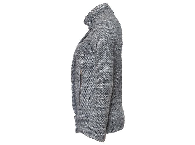IRO, Gestrickte Woll-Bikerjacke in Grau - Ansicht 3
