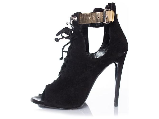 Giuseppe Zanotti x Anja Rubik, Sandalo gladiatore in camoscio nero - vista 2