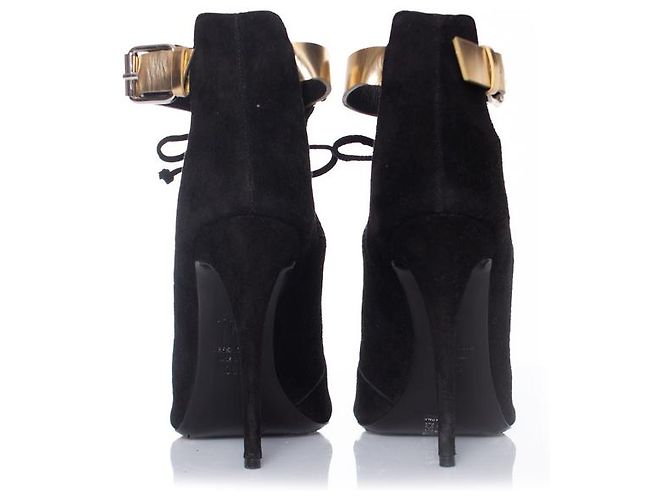 Giuseppe Zanotti x Anja Rubik, Sandalo gladiatore in camoscio nero - vista 3