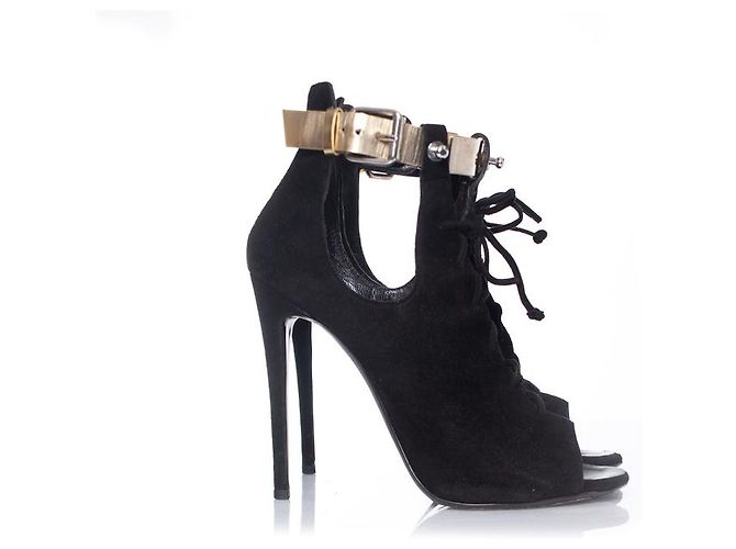 Giuseppe Zanotti x Anja Rubik, Sandalo gladiatore in camoscio nero - vista 4