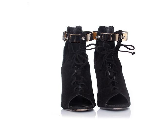 Giuseppe Zanotti x Anja Rubik, Sandalo gladiatore in camoscio nero - vista 5