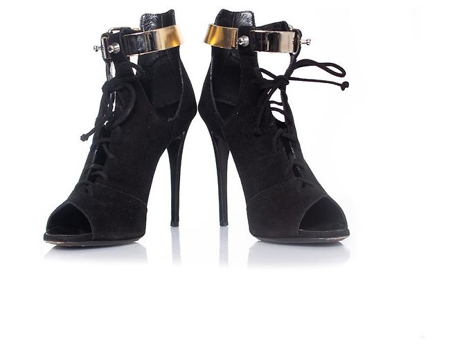 Giuseppe Zanotti x Anja Rubik, Sandalo gladiatore in camoscio nero - vista 6