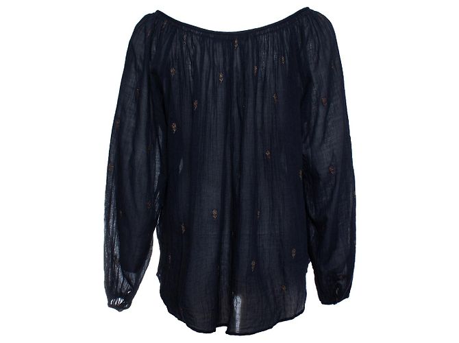 Antik Batik, Bluse mit eingewebtem Blumenmuster Blau - Ansicht 2