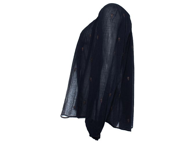 Antik Batik, Bluse mit eingewebtem Blumenmuster Blau - Ansicht 4