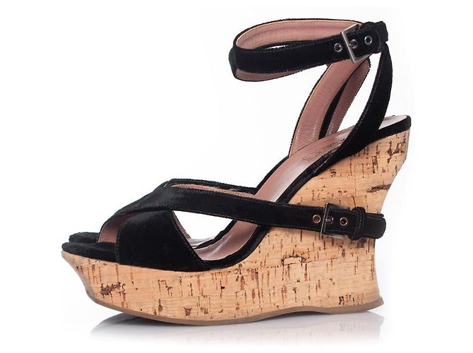 Alaïa Alaia, Zeppa in sughero con velluto nero - vista 2