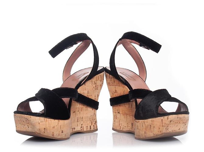 Alaïa Alaia, Zeppa in sughero con velluto nero - vista 3