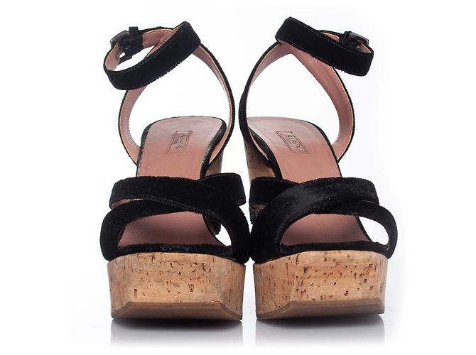 Alaïa Alaia, Zeppa in sughero con velluto nero - vista 4