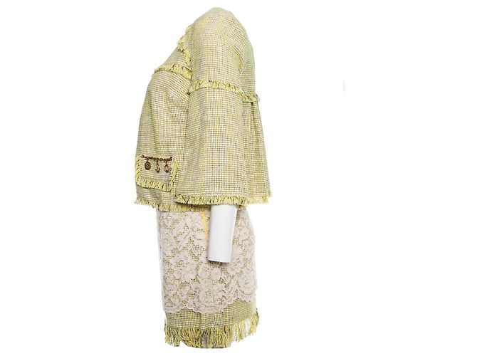 Elisabetta Franchi, Abito in bouclé color lime Giallo - vista 6