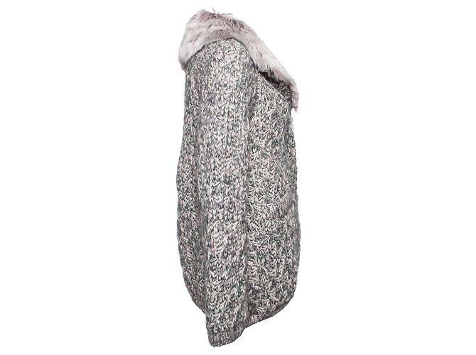 Ermanno Scervino Ermanno Scervin, Graue Strickjacke mit Pelzkragen. - Ansicht 3