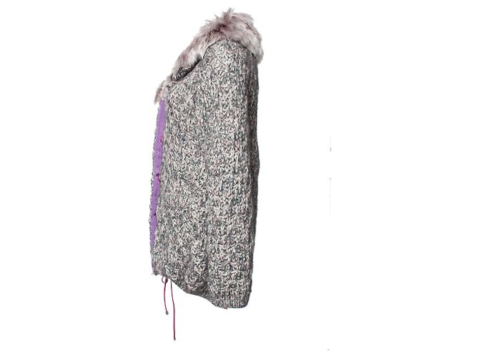 Ermanno Scervino Ermanno Scervin, Graue Strickjacke mit Pelzkragen. - Ansicht 4