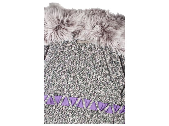 Ermanno Scervino Ermanno Scervin, Graue Strickjacke mit Pelzkragen. - Ansicht 5