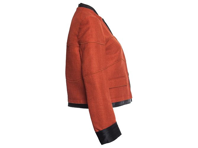 Proenza Schouler Proenza Schuler, Tweedjacke mit Lederbesatz. Orange - Ansicht 3
