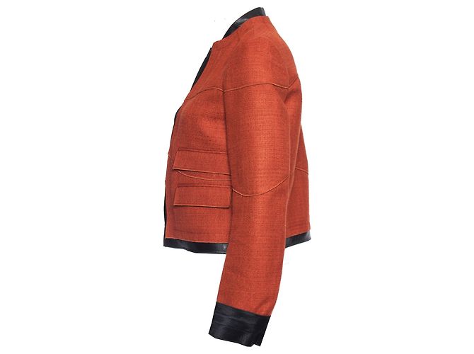 Proenza Schouler Proenza Schuler, Tweedjacke mit Lederbesatz. Orange - Ansicht 4