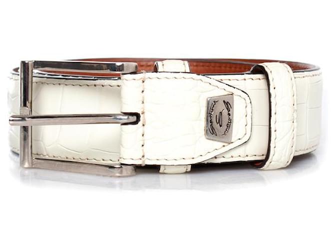 Santoni, Alligatorledergürtel in Weiß - Ansicht 5