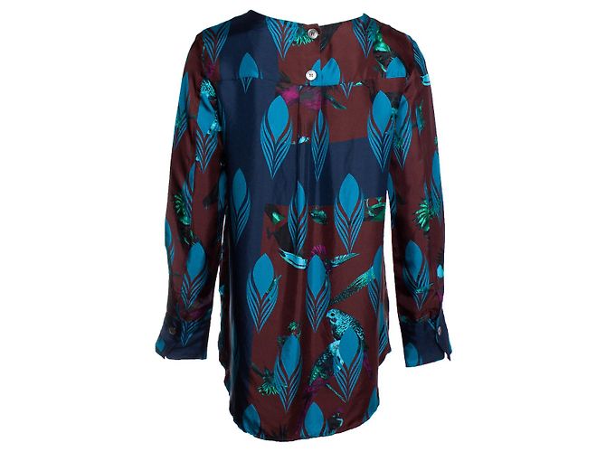 Autre Marque Odeeh, blusa de seda con estampado de pájaros y plumas Multicolor - vista 2