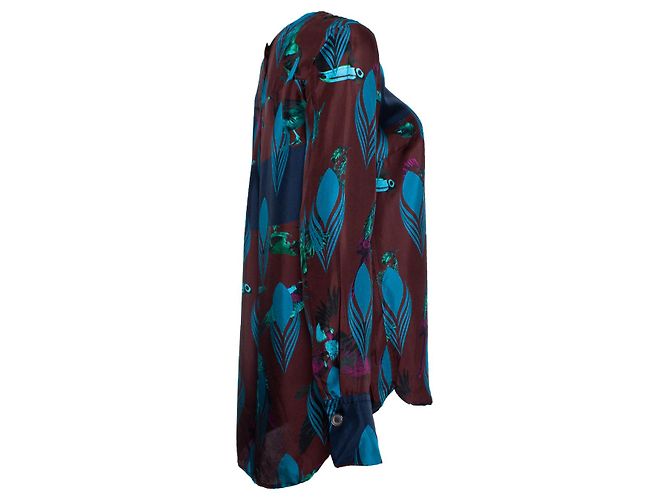Autre Marque Odeeh, blusa de seda con estampado de pájaros y plumas Multicolor - vista 3