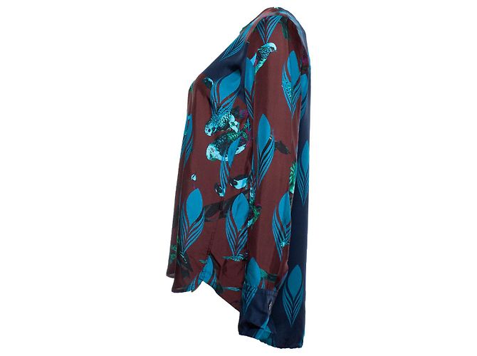 Autre Marque Odeeh, blusa de seda con estampado de pájaros y plumas Multicolor - vista 4