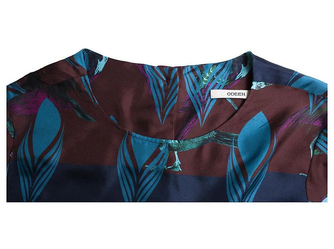 Autre Marque Odeeh, blusa de seda con estampado de pájaros y plumas Multicolor - vista 5