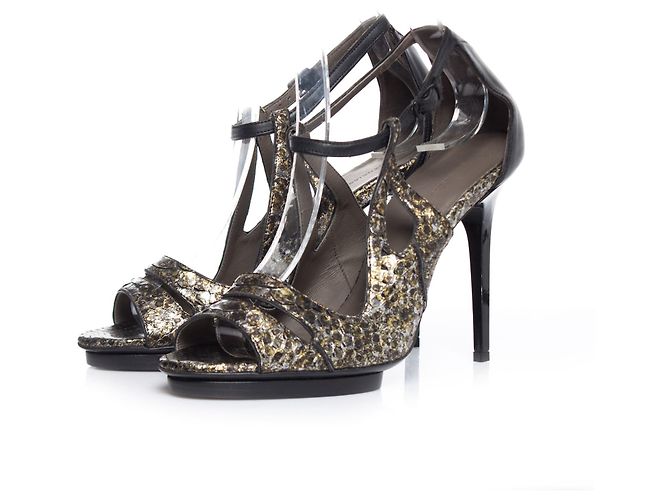Balenciaga, sandali in pelle metallizzata serpente. - vista 2