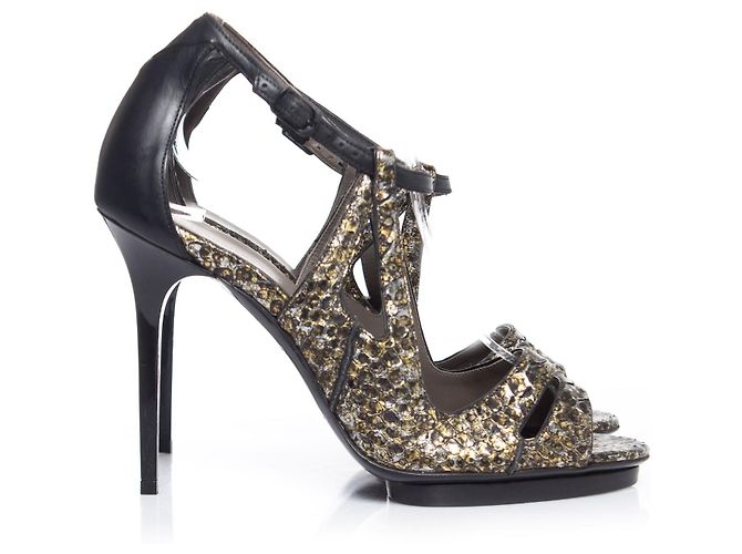 Balenciaga, sandali in pelle metallizzata serpente. - vista 4