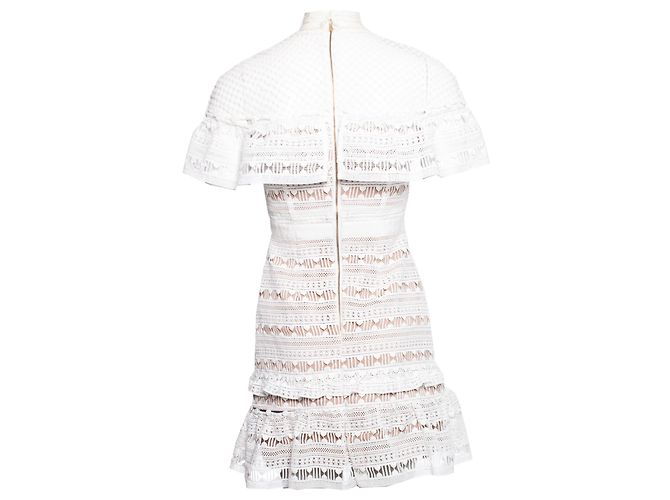Autre Marque Auto retrato, Vestido mini blanco de encaje con volantes. - vista 2