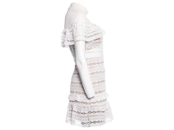 Autre Marque Auto retrato, Vestido mini blanco de encaje con volantes. - vista 3