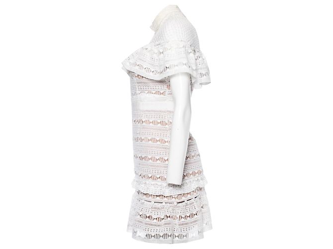 Autre Marque Auto retrato, Vestido mini blanco de encaje con volantes. - vista 4
