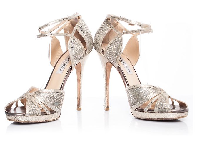 Jimmy Choo, Sandali platform in tessuto glitter. Argento - vista 3